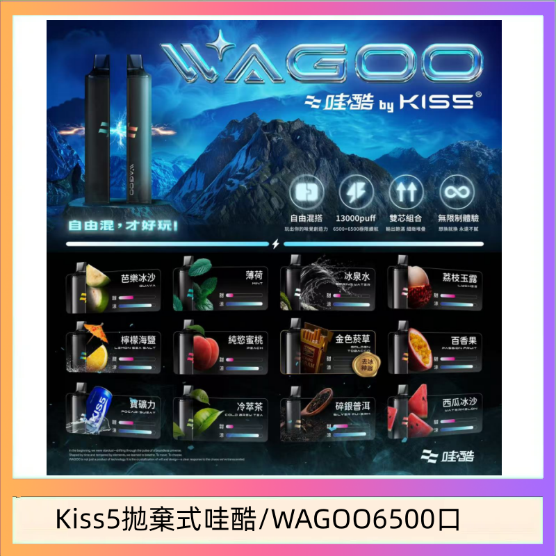 Kis5 6500 WAGOO哇酷Kiss5 6500口拋棄式 | 自由混搭雙口味 | 雙芯組合